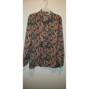 Alfred Dunner Womens Top Bow Button Up Paisley Print Sz 20W Office Wear